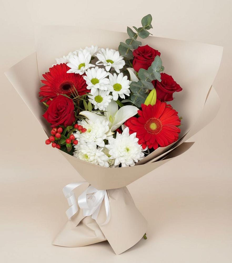 Букет цветов из: Розы, Хризантемы, Герберы и Лилии в Светлом Яре